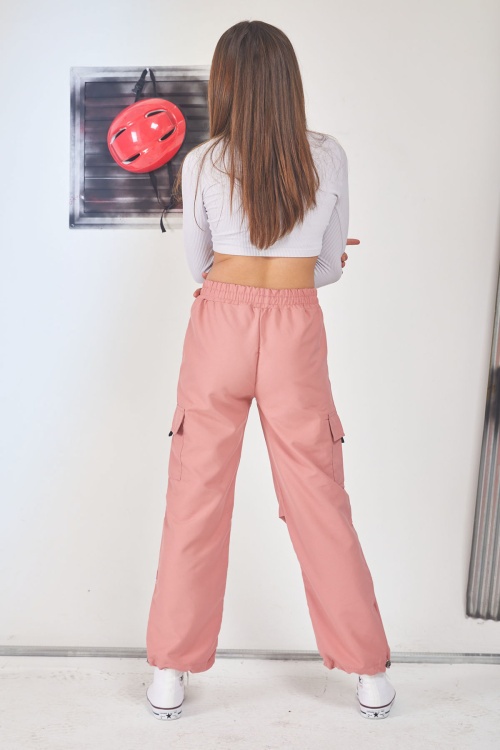 Pembe Kargo Cep Lastikli Paça Kız Paraşüt Pantolon 17596