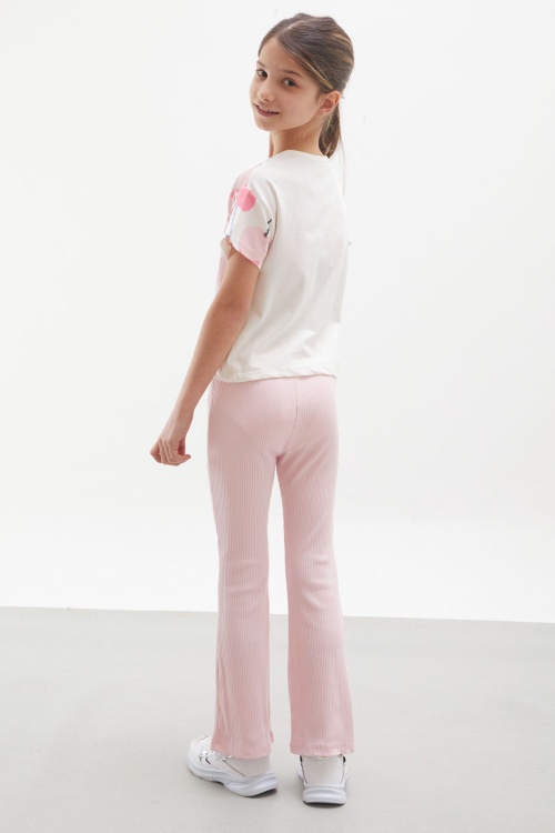 Pembe Kiraz Baskılı İspanyol Paça Taytlı Kız Çocuk Takım 17992