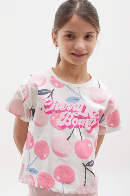 Pembe Kiraz Baskılı İspanyol Paça Taytlı Kız Çocuk Takım 17992