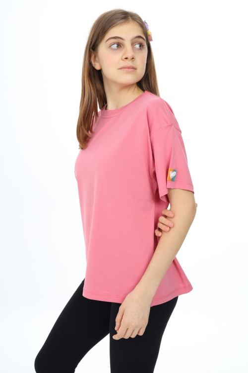 Pembe Kısa Kollu Basic Kız Çocuk T-shirt 17769