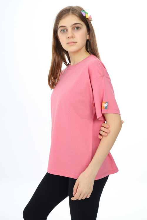 Pembe Kısa Kollu Basic Kız Çocuk T-shirt 17769