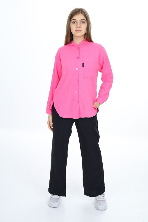 Pembe Kız Çocuk Kapüşonlu Gömlekli Takım 17963