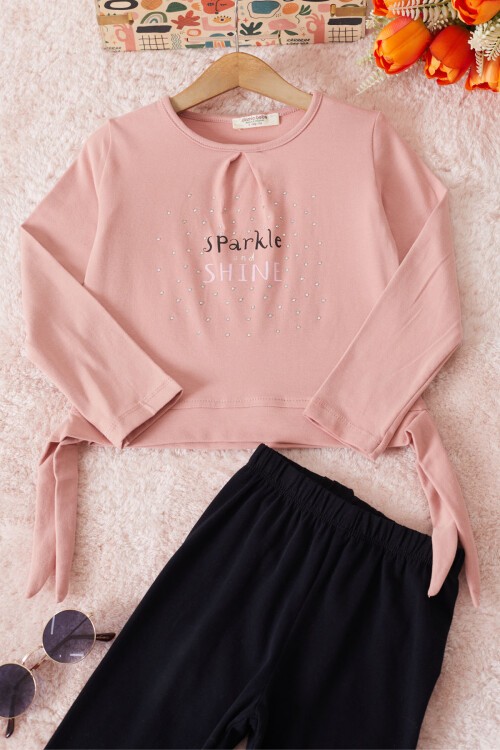 Pembe Shine Yazılı Payetli Kız Çocuk Taytlı Takım 17465