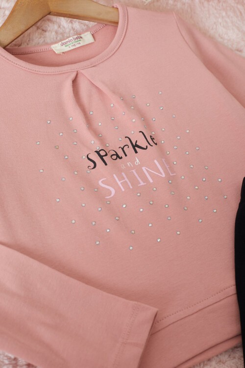 Pembe Shine Yazılı Payetli Kız Çocuk Taytlı Takım 17465
