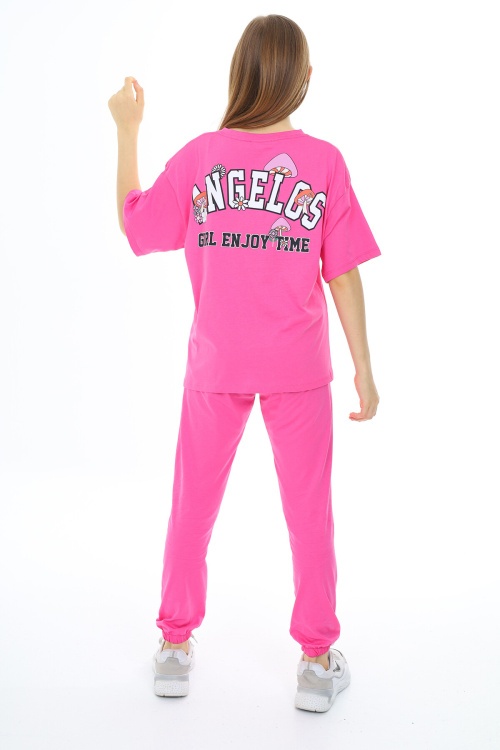 Pembe Yazı Baskılı Kız Çocuk Takım 17858