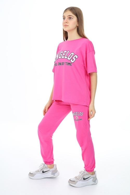Pembe Yazı Baskılı Kız Çocuk Takım 17858