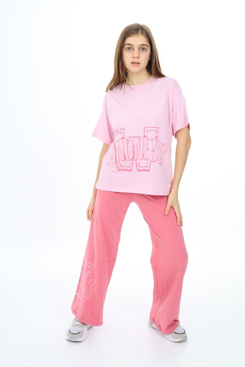 Pembe Yazı Baskılı Kız Çocuk Takım 17900