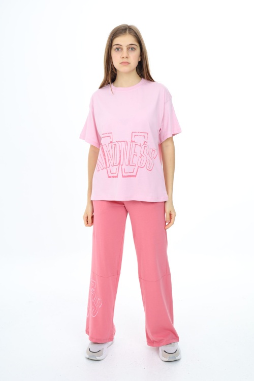 Pembe Yazı Baskılı Kız Çocuk Takım 17900