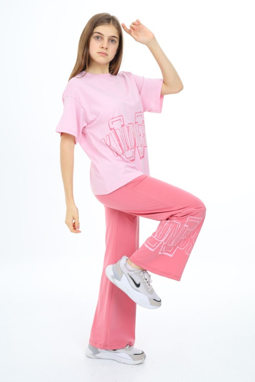 Pembe Yazı Baskılı Kız Çocuk Takım 17900