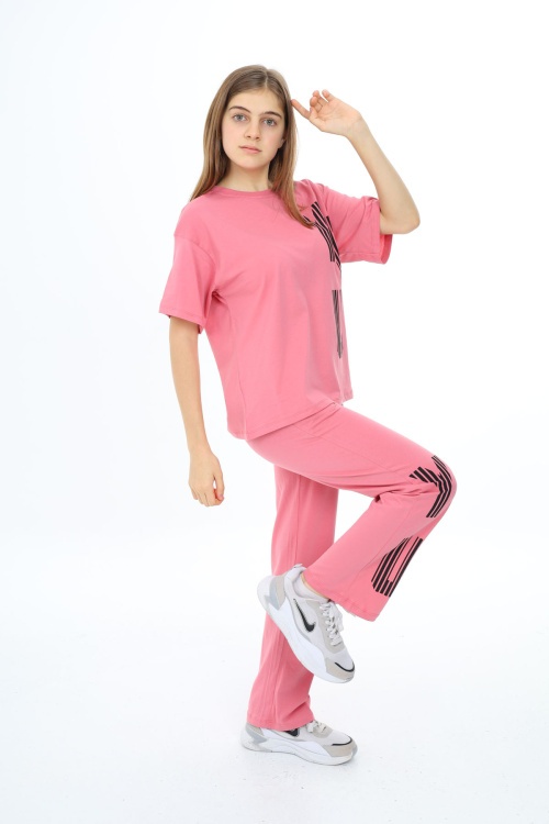 Pembe You Yazı Baskılı Kız Çocuk Takım 17872