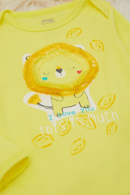 Sarı Aslan Baskılı Çıtçıtlı Badili Erkek Bebek 3lü Takım 17359