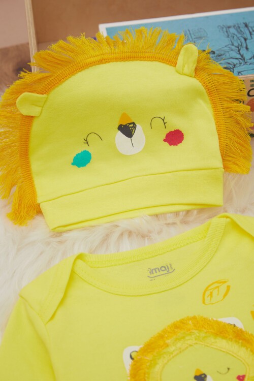 Sarı Aslan Baskılı Çıtçıtlı Badili Erkek Bebek 3lü Takım 17359