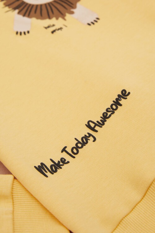 Sarı Aslan Baskılı Yazılı Erkek Bebek Takımı 17396