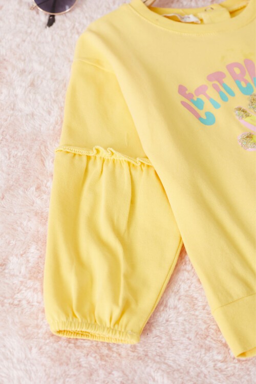 Sarı Çiçek Baskılı Pullu Kız Bebek Takım 17468