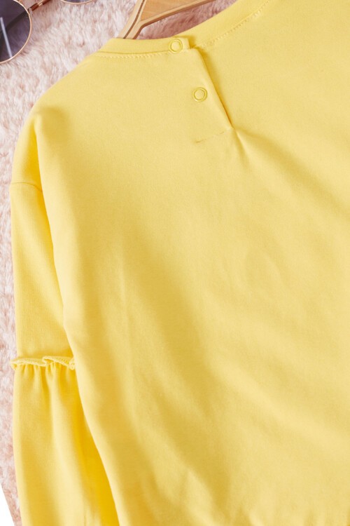 Sarı Çiçek Baskılı Pullu Kız Bebek Takım 17468