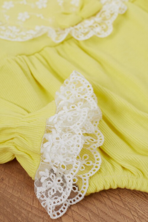 Sarı Dantel Detaylı Uzun Kollu Bandanalı Çıtçıtlı Badi  17364