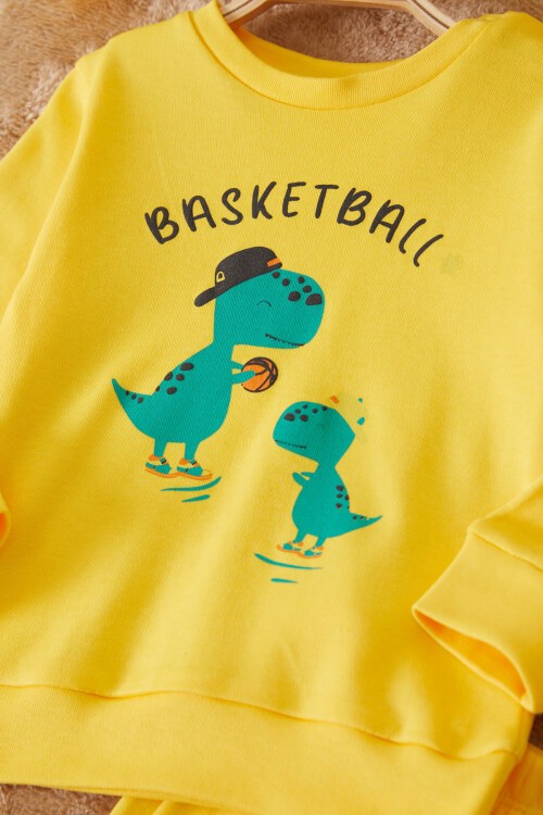 Sarı Dinozor Baskılı Basketball Yazılı Erkek Bebek Takım 17540