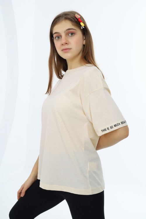 Sarı Düz Bisiklet Yaka Kız Tişört 18033