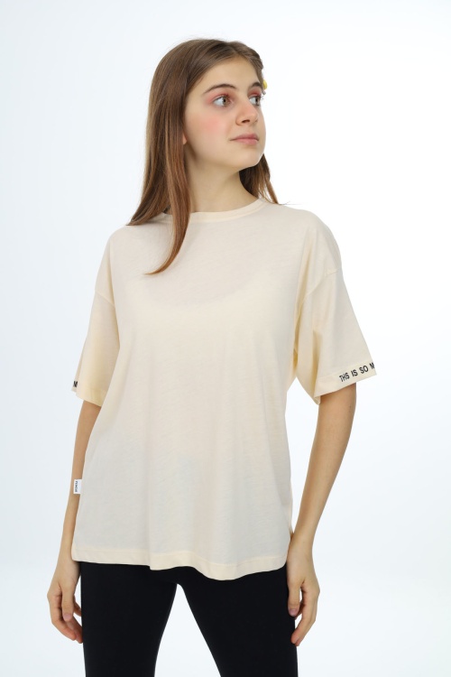 Sarı Düz Bisiklet Yaka Kız Tişört 18033