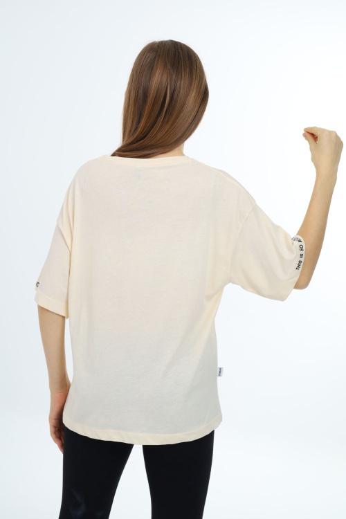 Sarı Düz Bisiklet Yaka Kız Tişört 18033