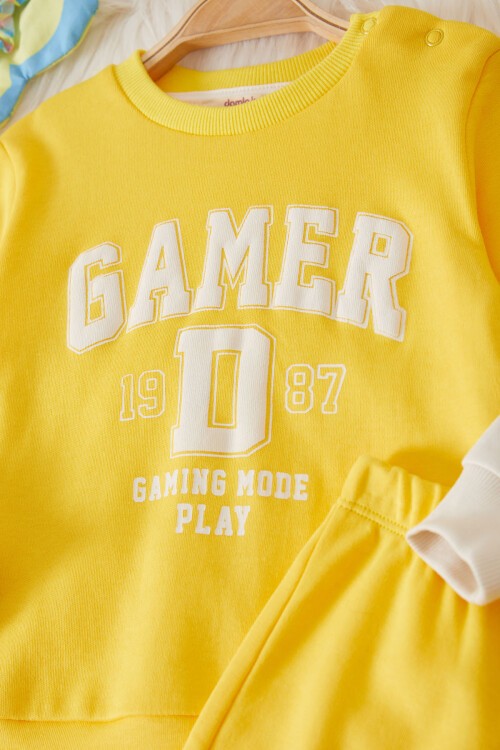 Sarı Gamer Şeritli Baskılı Erkek Bebek Eşofman Takımı 17453