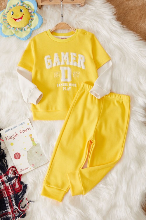 Sarı Gamer Şeritli Baskılı Erkek Bebek Eşofman Takımı 17453