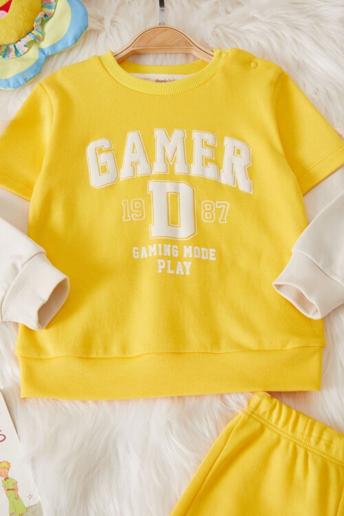 Sarı Gamer Şeritli Baskılı Erkek Bebek Eşofman Takımı 17453
