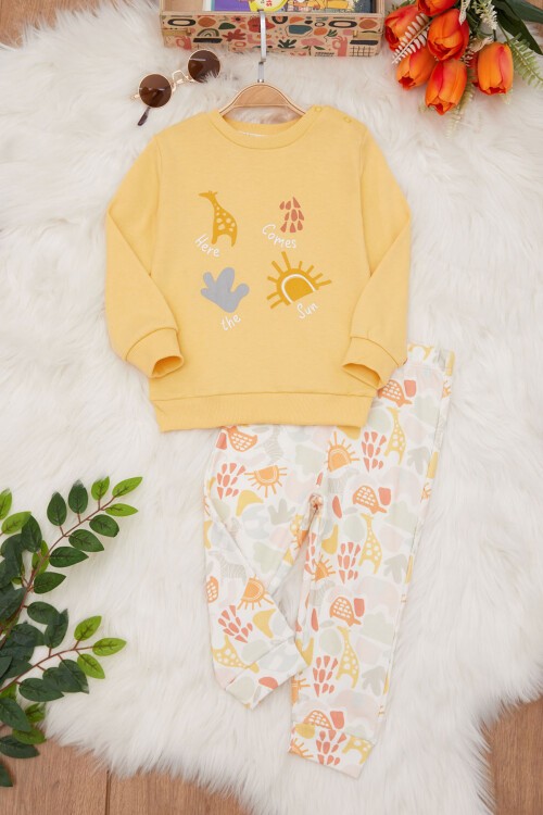 Sarı Güneş Baskılı Kız Bebek Takımı 17411