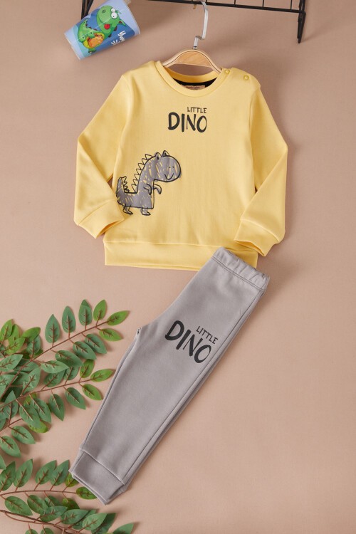 Sarı Little Dinozor Baskılı Erkek Bebek Takımı 17402