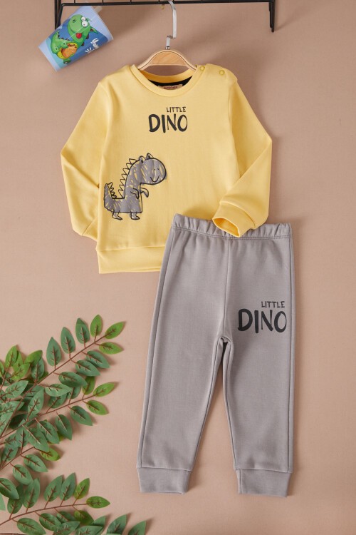 Sarı Little Dinozor Baskılı Erkek Bebek Takımı 17402