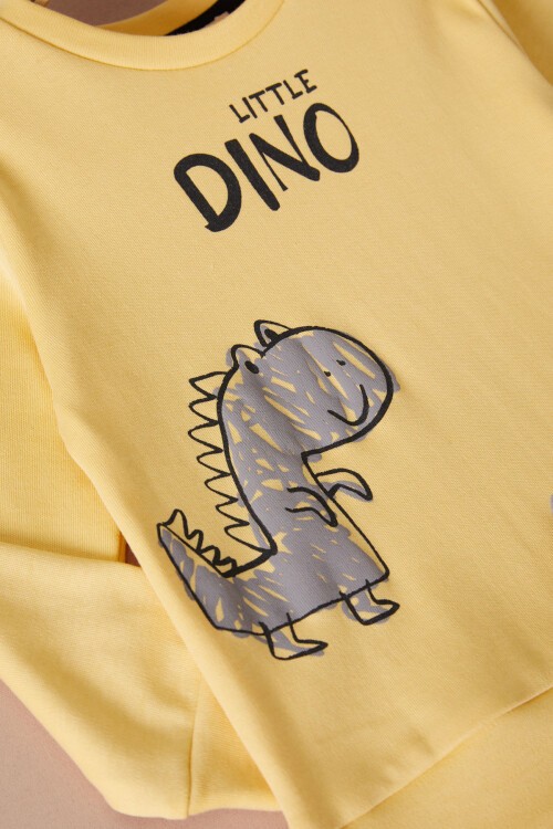 Sarı Little Dinozor Baskılı Erkek Bebek Takımı 17402