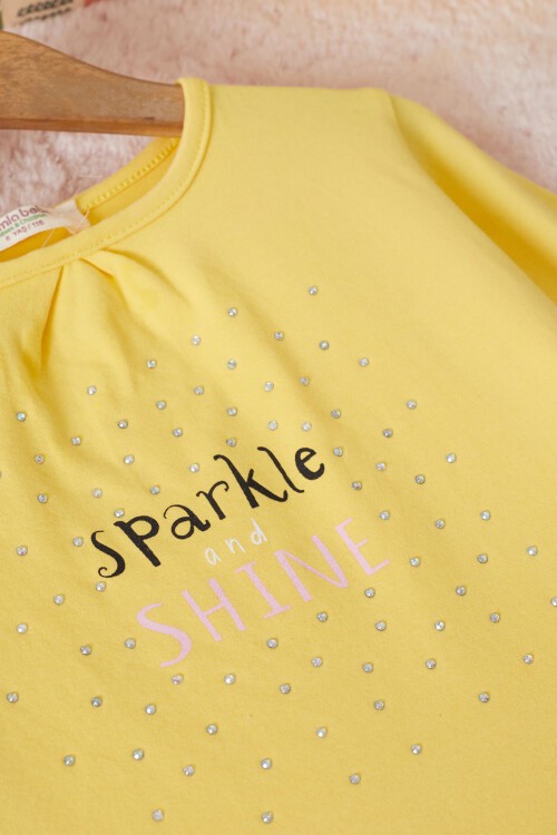 Sarı Shine Yazılı Payetli Kız Çocuk Taytlı Takım 17464