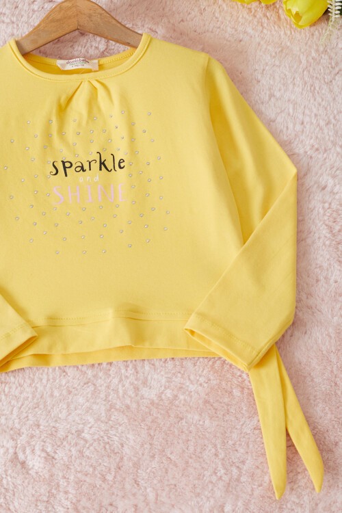 Sarı Shine Yazılı Payetli Kız Çocuk Taytlı Takım 17464