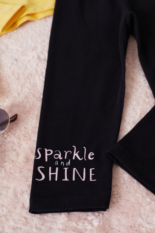 Sarı Shine Yazılı Payetli Kız Çocuk Taytlı Takım 17464