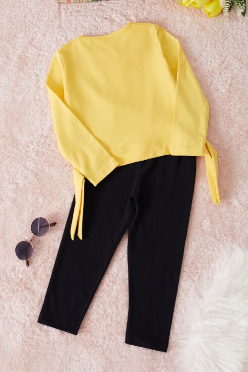 Sarı Shine Yazılı Payetli Kız Çocuk Taytlı Takım 17464