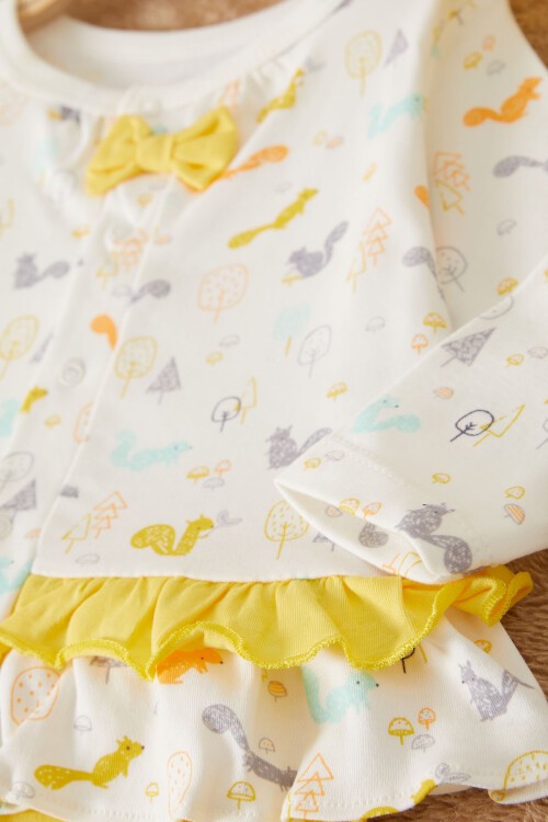 Sarı Sincap Baskılı Badili Kız Bebek 3lü Zıbın Takımı 17516