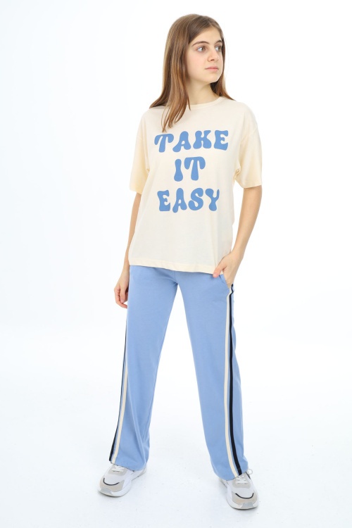 Sarı Yazı Baskılı Kısa Kollu Kız Çocuk Takım 17950