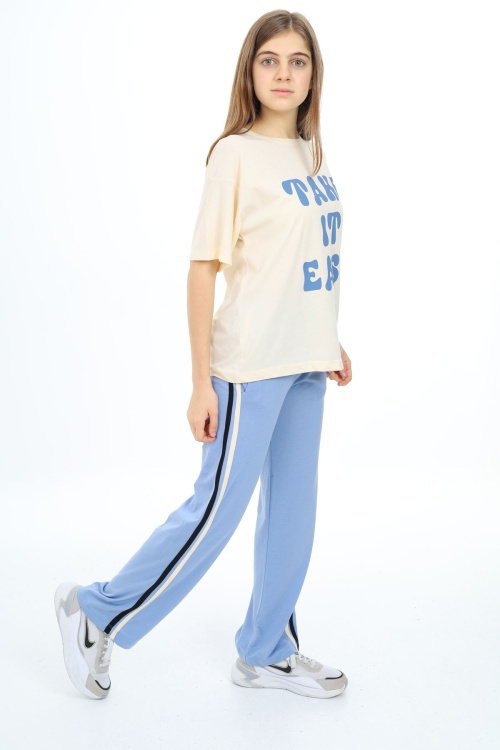 Sarı Yazı Baskılı Kısa Kollu Kız Çocuk Takım 17950