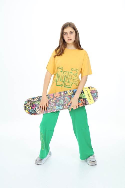 Sarı Yazı Baskılı Kız Çocuk Takım 17902