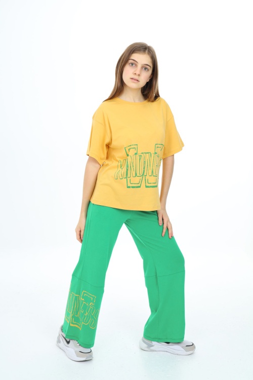 Sarı Yazı Baskılı Kız Çocuk Takım 17902