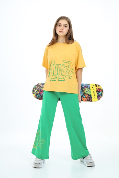 Sarı Yazı Baskılı Kız Çocuk Takım 17902
