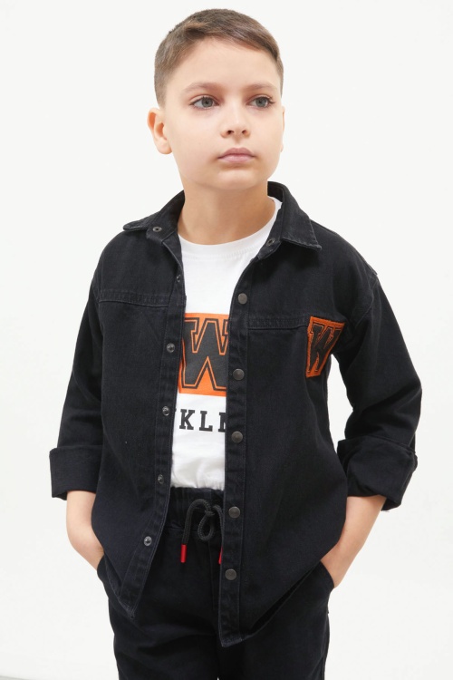 Siyah Armalı Kot Ceketli T-shirt Erkek Çocuk 2li Takım 17565