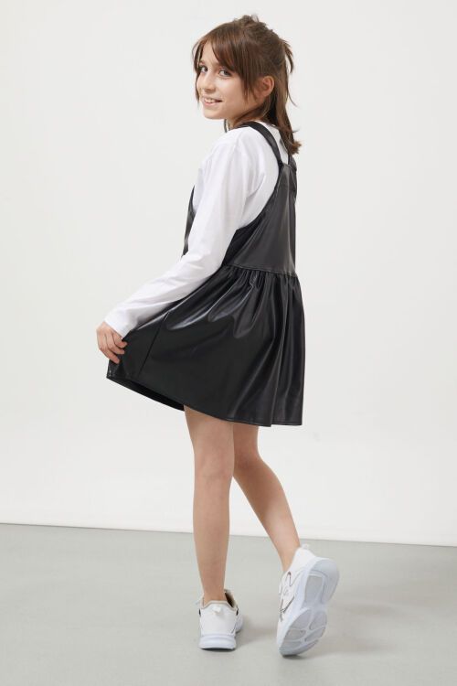 Siyah Askılı Kız Çocuk Suni Deri Salopet 17637