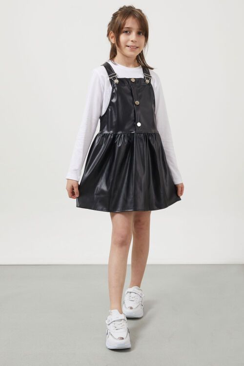 Siyah Askılı Kız Çocuk Suni Deri Salopet 17637