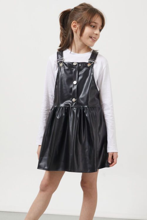 Siyah Askılı Kız Çocuk Suni Deri Salopet 17637