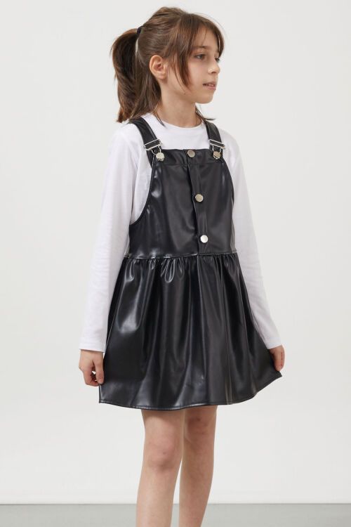 Siyah Askılı Kız Çocuk Suni Deri Salopet 17637