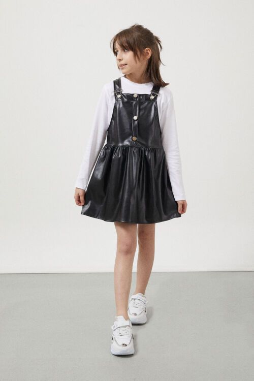 Siyah Askılı Kız Çocuk Suni Deri Salopet 17637