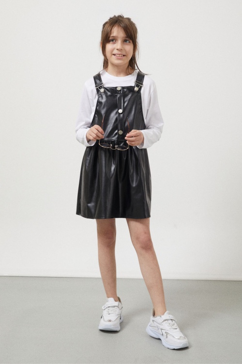 Siyah Askılı Kız Çocuk Suni Deri Salopet 17637