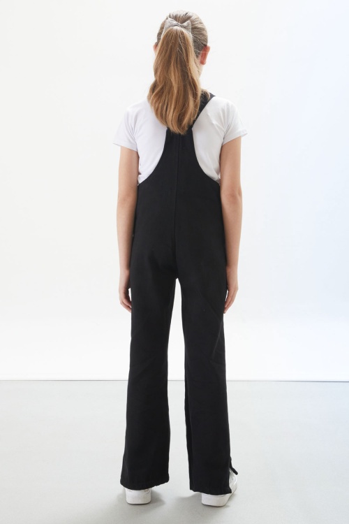 Siyah Ayıcık Cepli Yırtmaçlı Kız Çocuk Salopet Tulum 17715