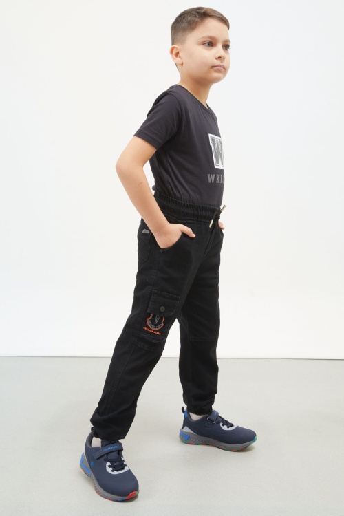 Siyah Baskılı Kargo Cepli Erkek Çocuk Jean Pantolon 17757